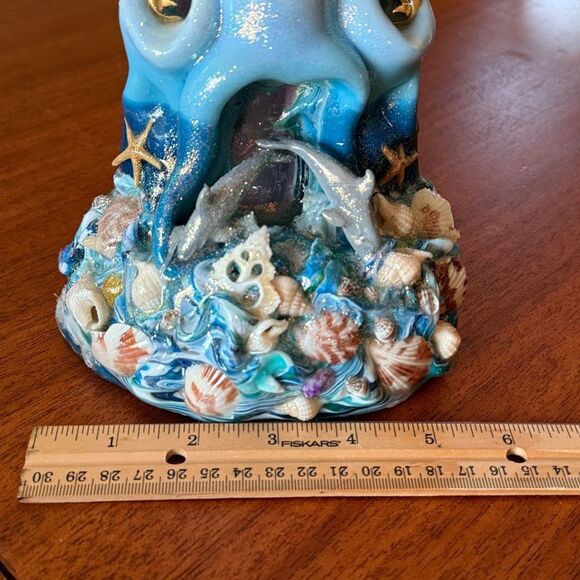 Candies Creations Oceanic Nautical Blue Carved Candle With Seashells Dolphins - Picture 15 of 15